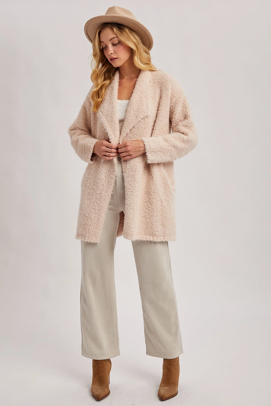 Oatmeal Soft Fuzzy Drape Front Cardigan