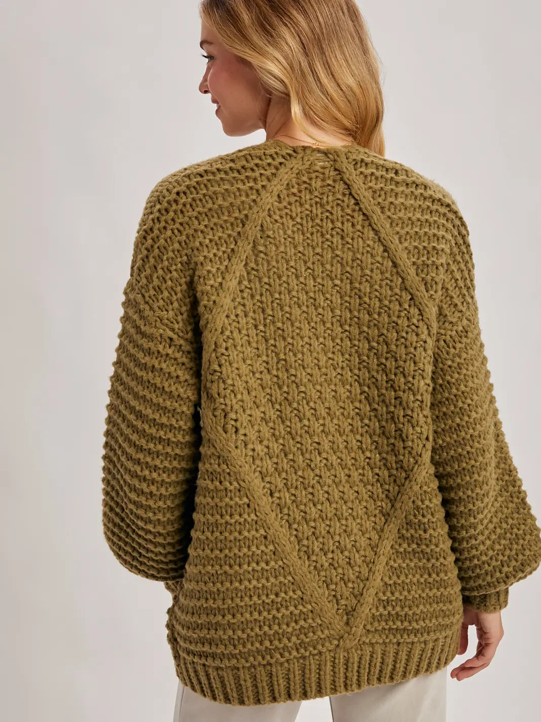 Olive Chunky Cable Knit Sweater Cardigan