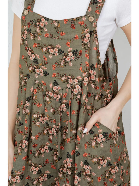 Olive Floral Overalls