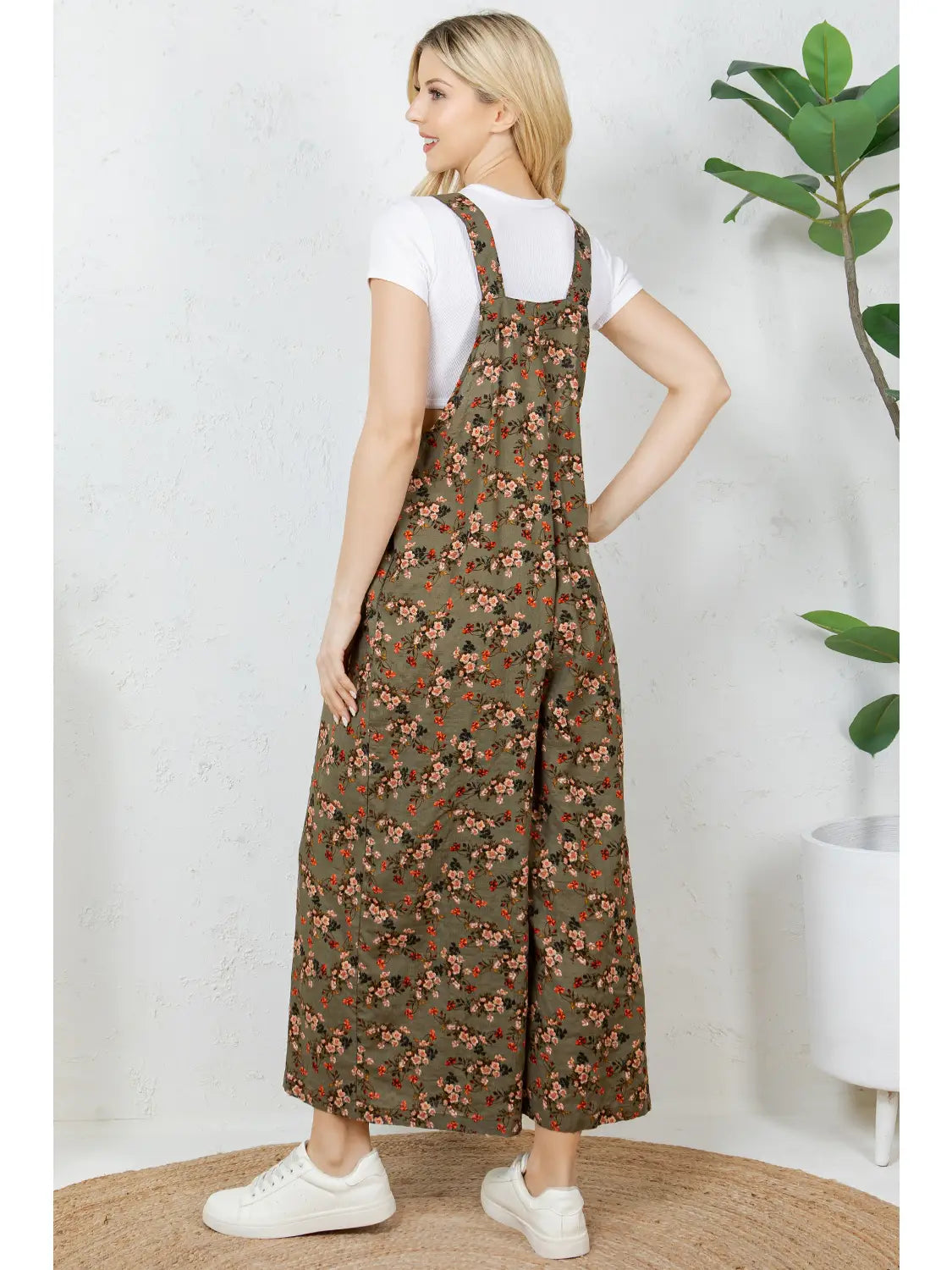 Olive Floral Overalls