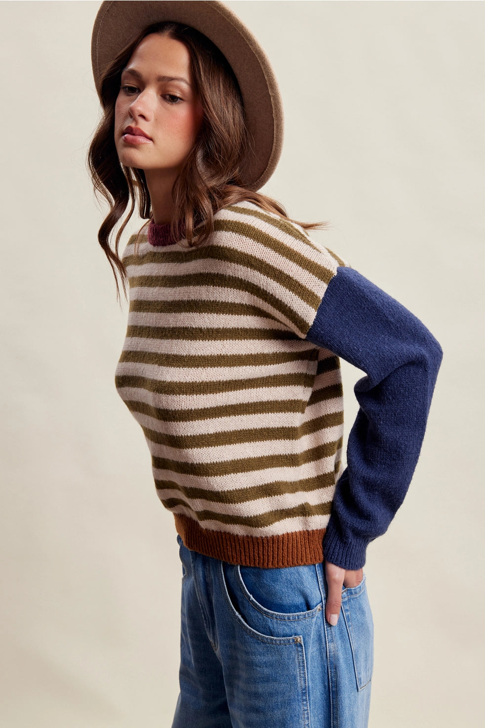 Olive Multi Colorblock Striped Sweater