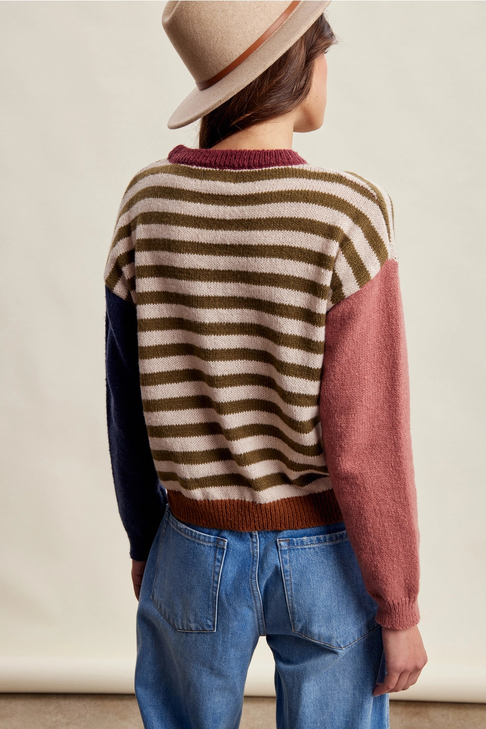 Olive Multi Colorblock Striped Sweater