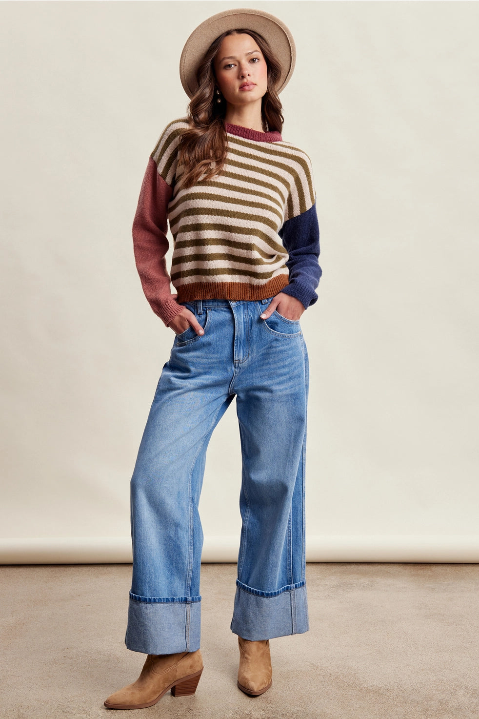 Olive Multi Colorblock Striped Sweater