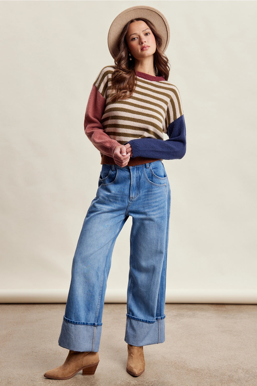 Olive Multi Colorblock Striped Sweater
