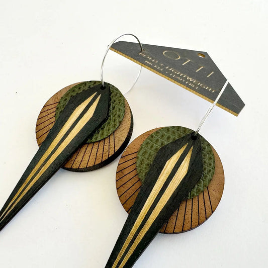 Olive Walnut Naja Earrings by Otti