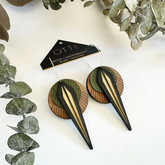 Olive Walnut Naja Earrings by Otti