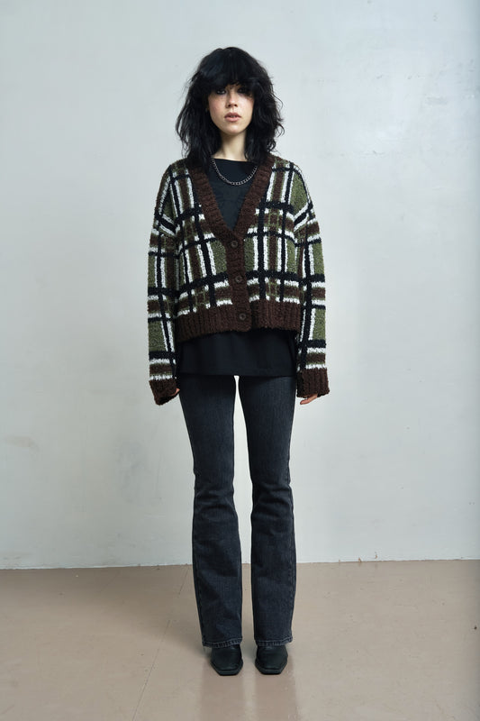 Olive & Brown Plaid Bud Cardi by Ragged Priest