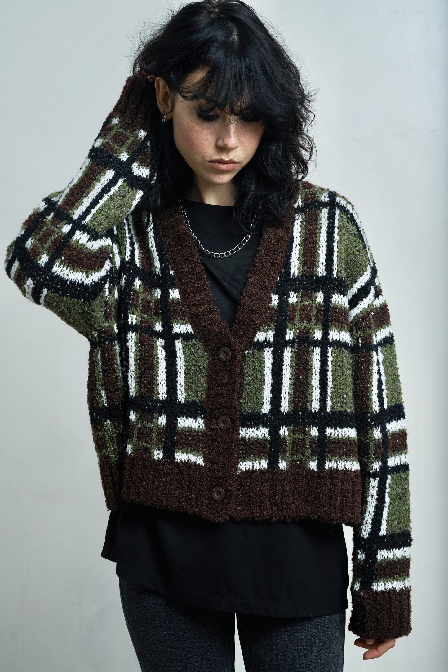 Olive & Brown Plaid Bud Cardi by Ragged Priest