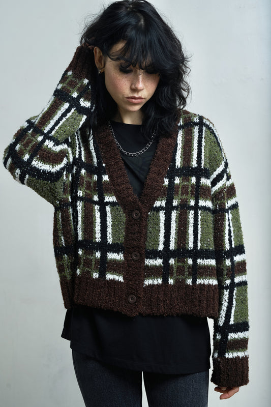 Olive & Brown Plaid Bud Cardi by Ragged Priest