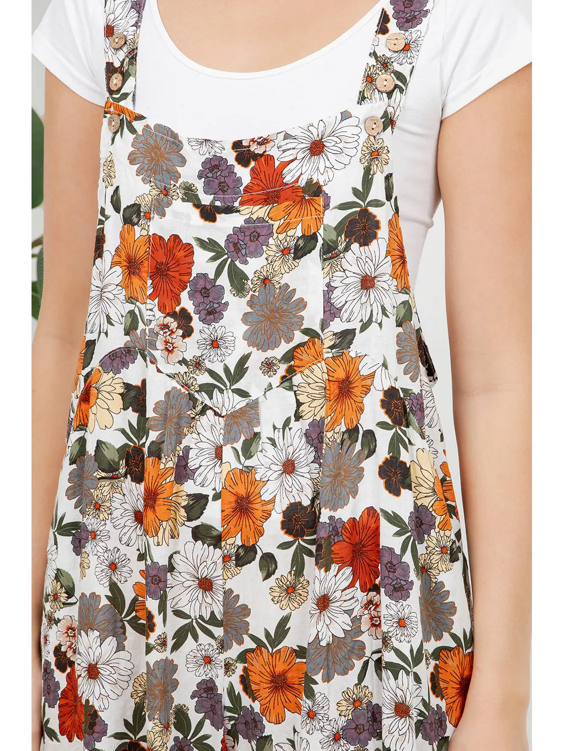 Orange Mix Vintage Floral Print Overall