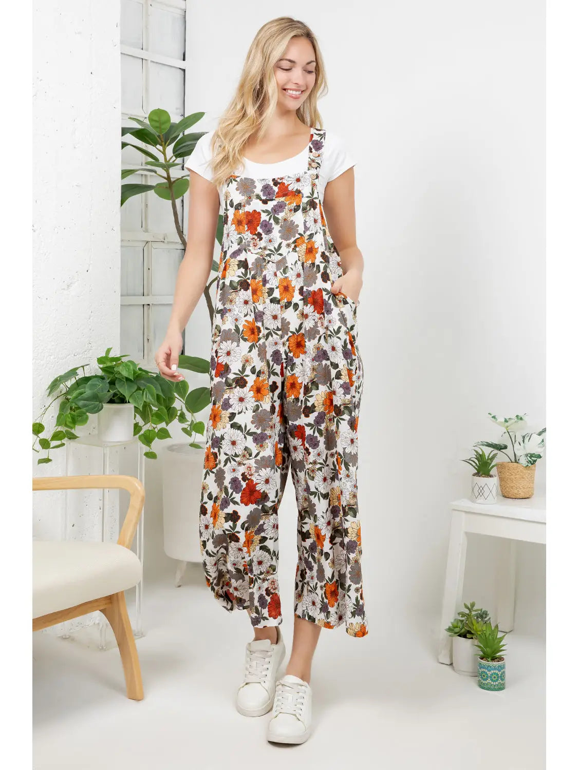 Orange Mix Vintage Floral Print Overall