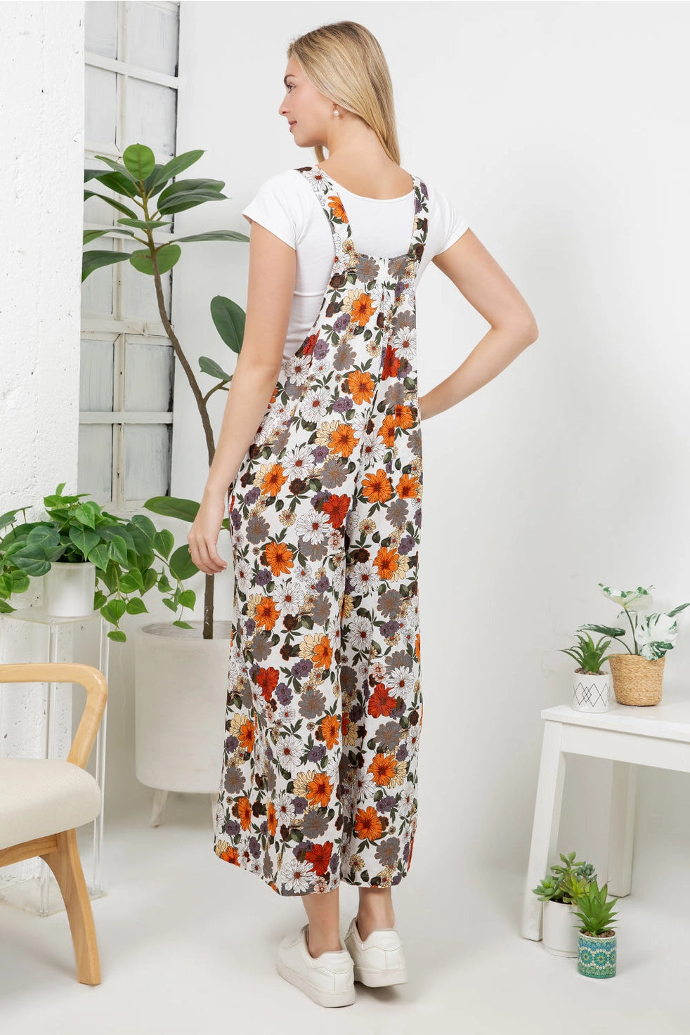 Orange Mix Vintage Floral Print Overall