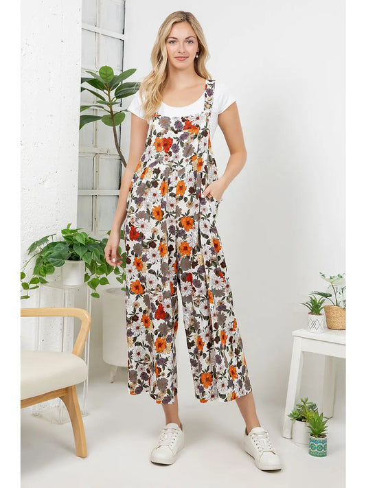Orange Mix Vintage Floral Print Overall