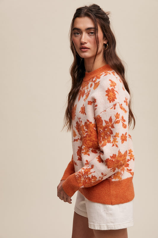 Orange Rose Floral Sweater