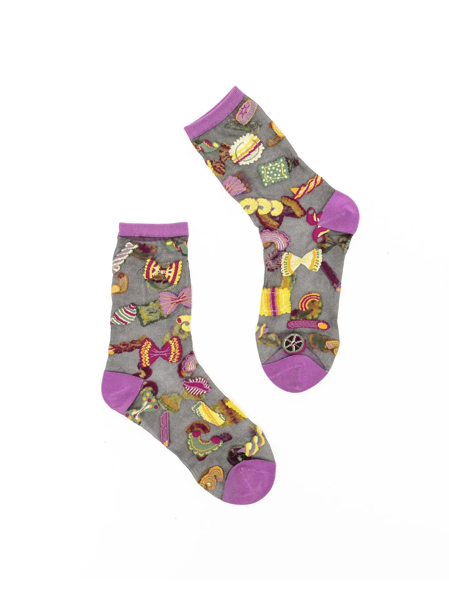 Pasta Lover Black Sheer Crew Socks