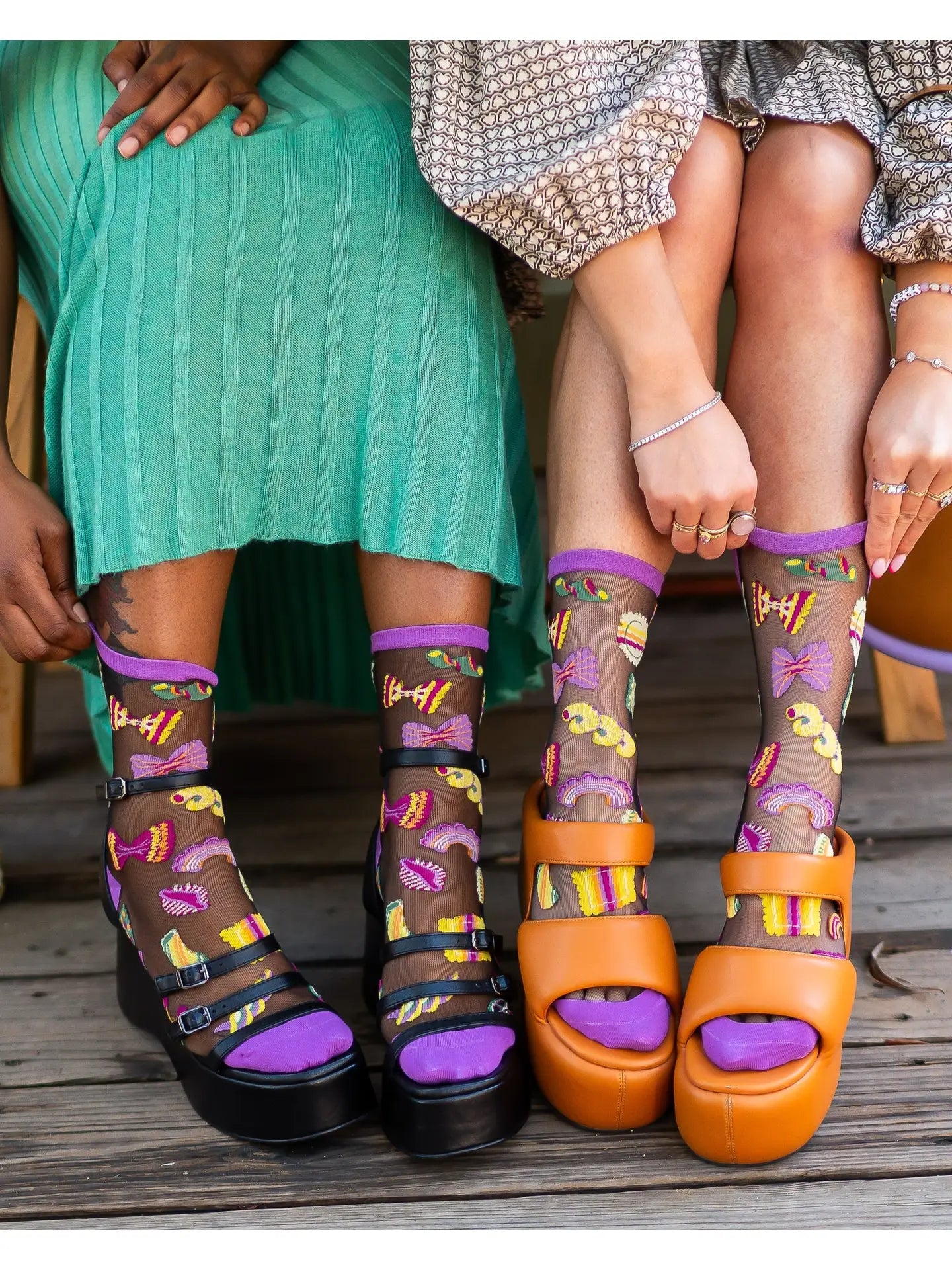 Pasta Lover Black Sheer Crew Socks