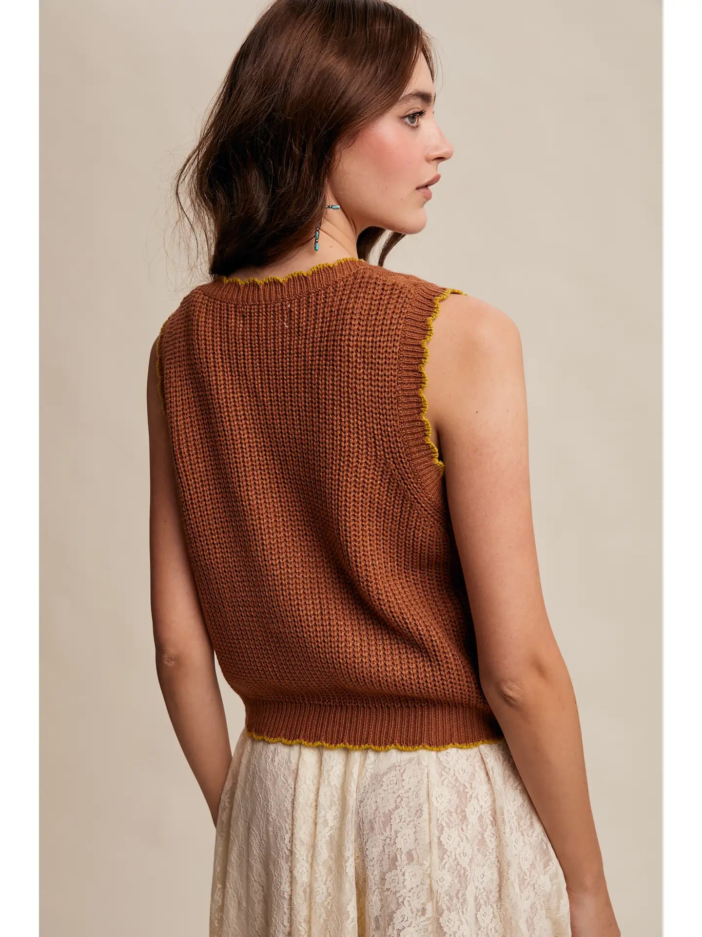 Pecan Bow-Tie Floral Knit Vest