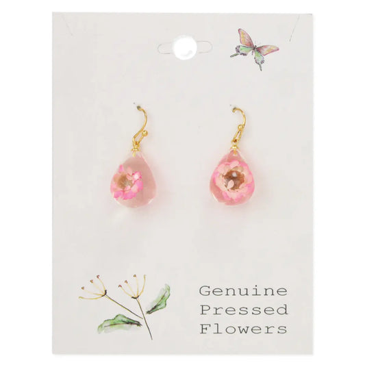 Pink Dried Flower Droplet Earrings