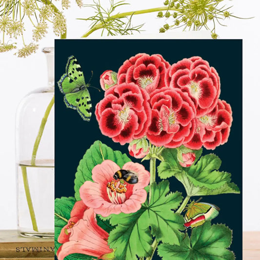 Pink Geranium Midnight Botanical Blank Card