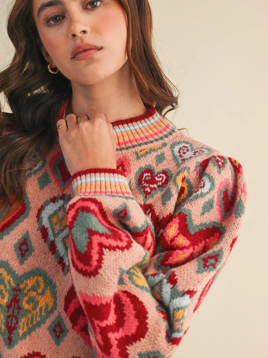 Pink Mix Heart Sweater