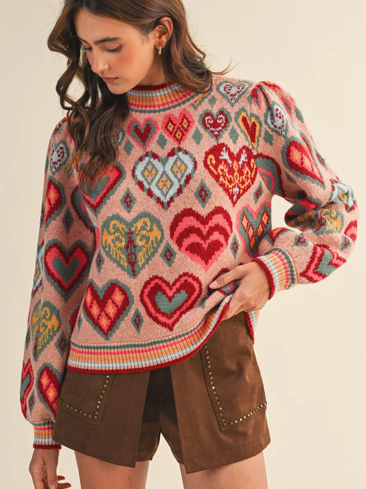 Pink Mix Heart Sweater