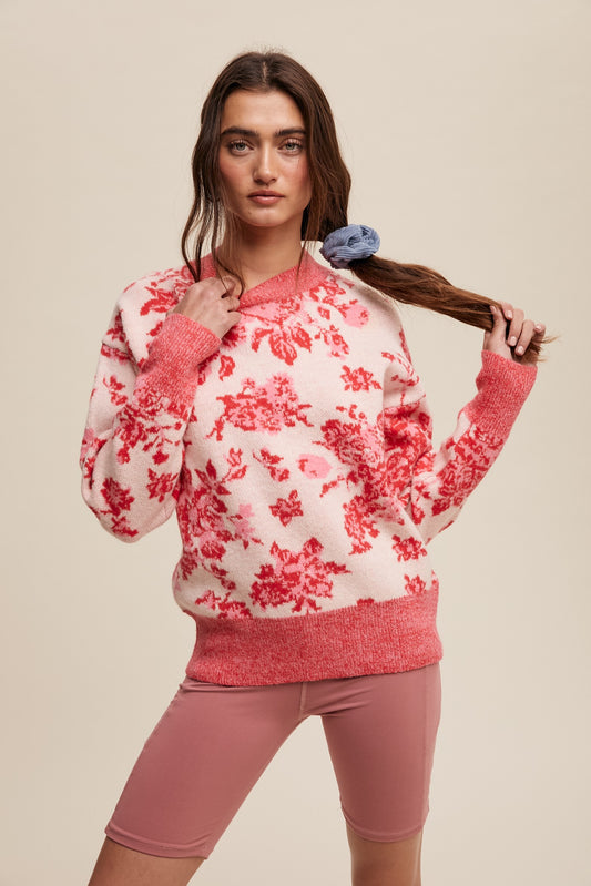 Pink Rose Floral Sweater