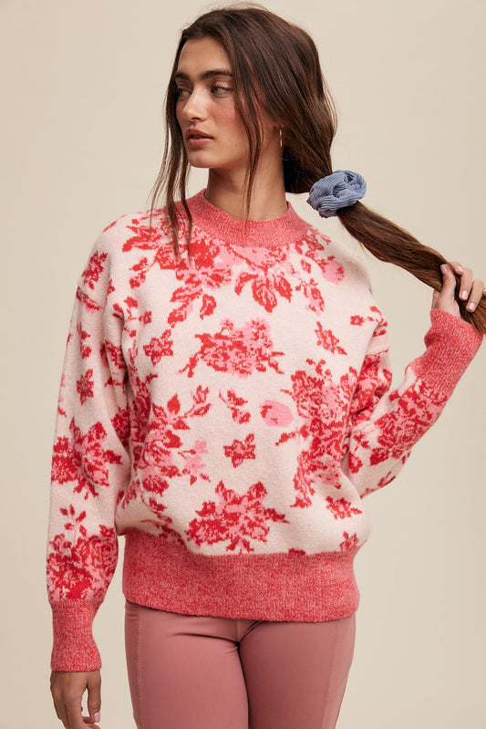 Pink Rose Floral Sweater