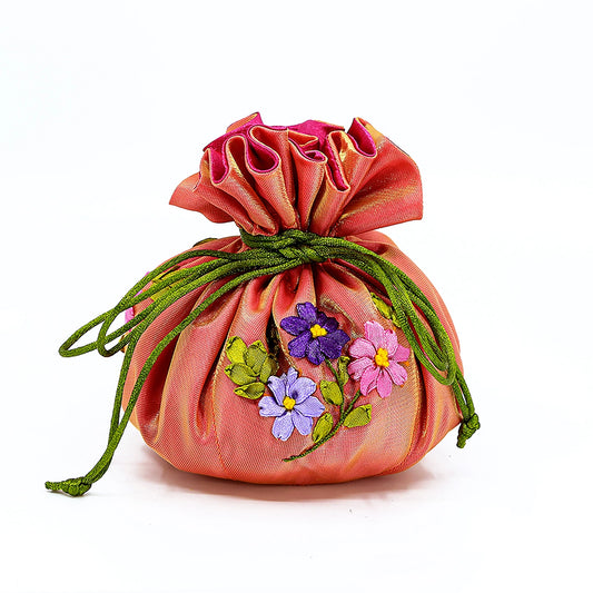 Pinky Peach Embroidered Jewelry Pouch