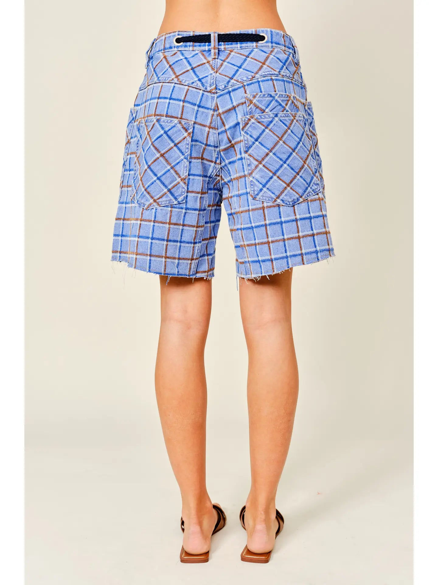 Plaid Barrel Shorts with Waist Belt
