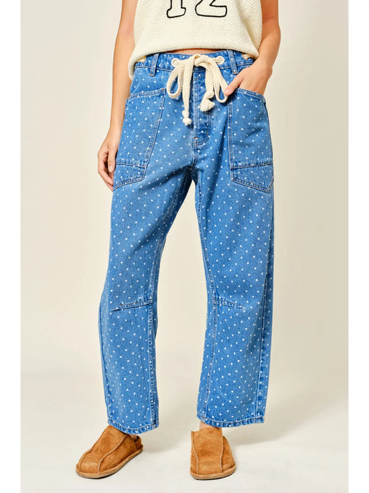 Polka Dot Denim Barrel Pants