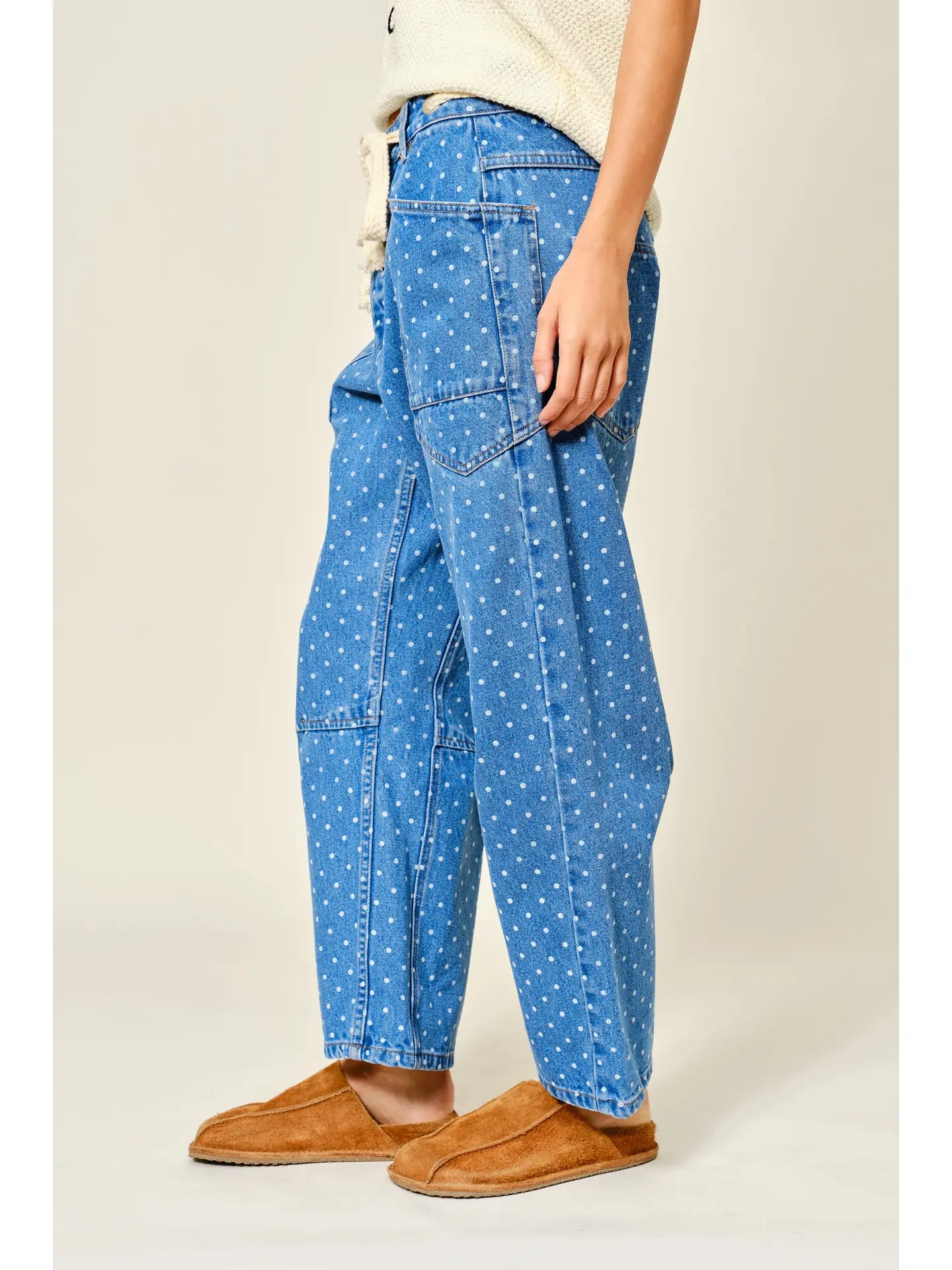 Polka Dot Denim Barrel Pants