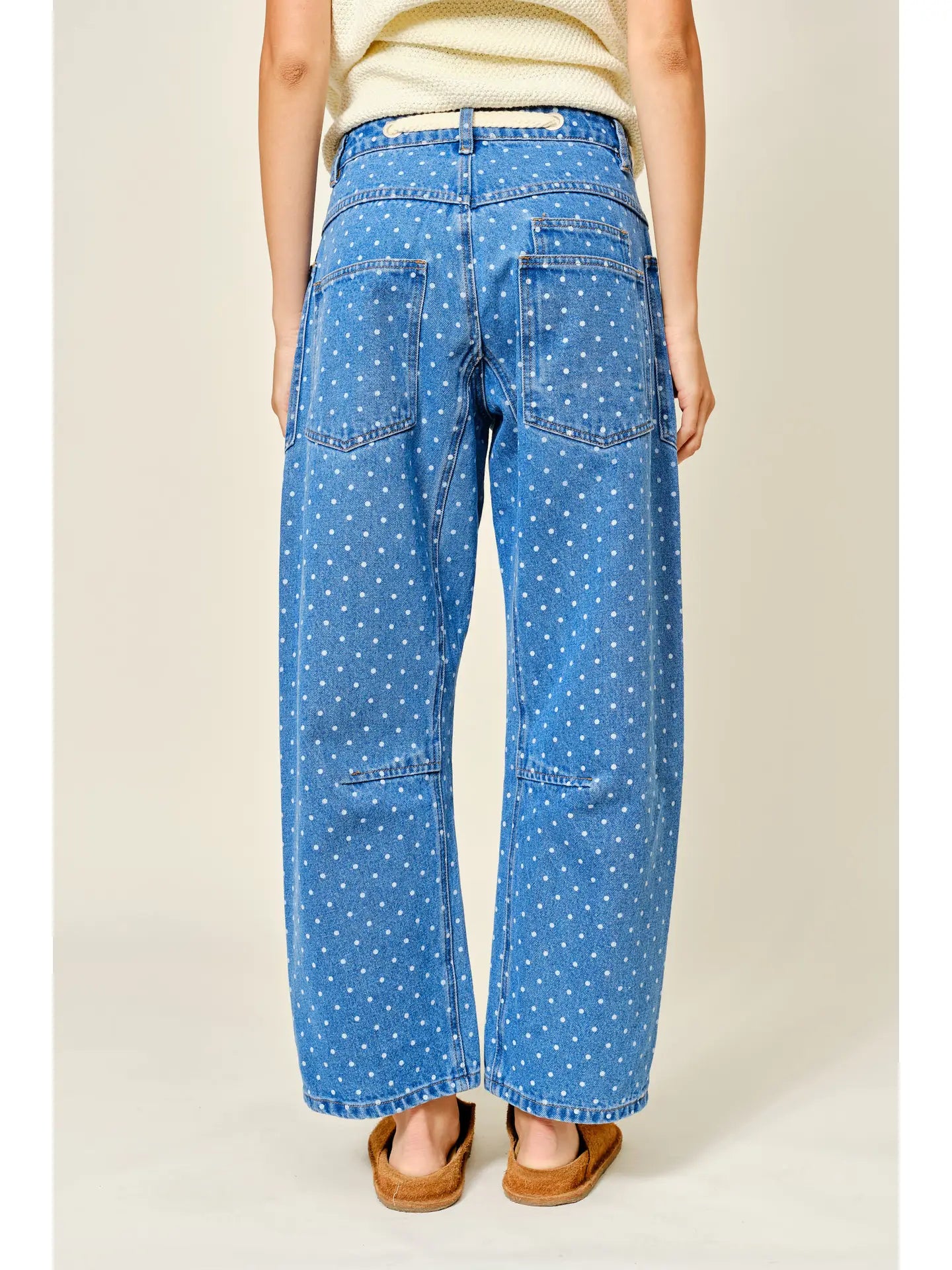 Polka Dot Denim Barrel Pants