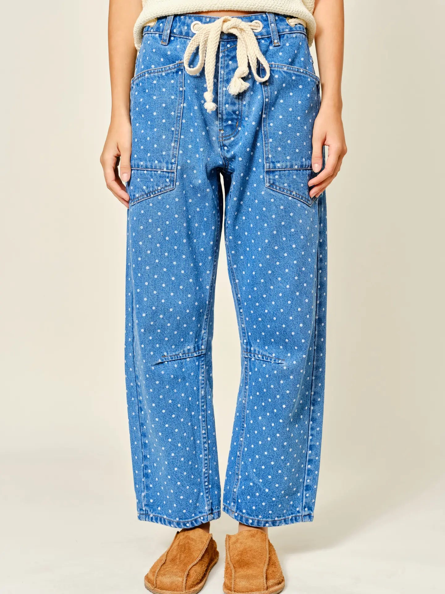 Polka Dot Denim Barrel Pants