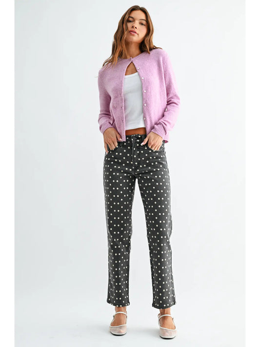 Polka Dot High Rise Straight Jeans by JBD