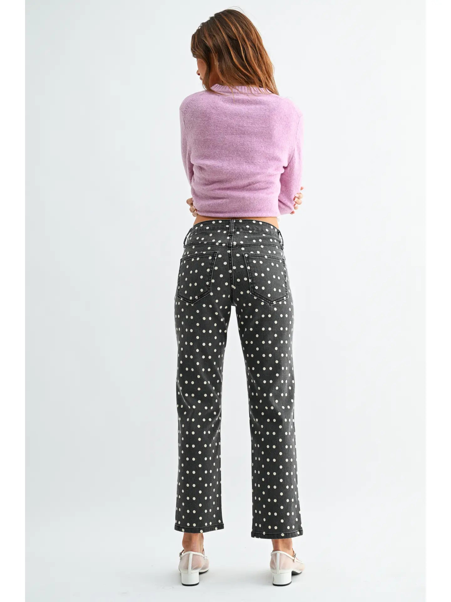 Polka Dot High Rise Straight Jeans by JBD