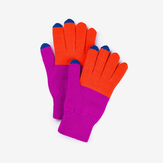 Poppy Magenta Colorblock Knit Touchscreen Gloves