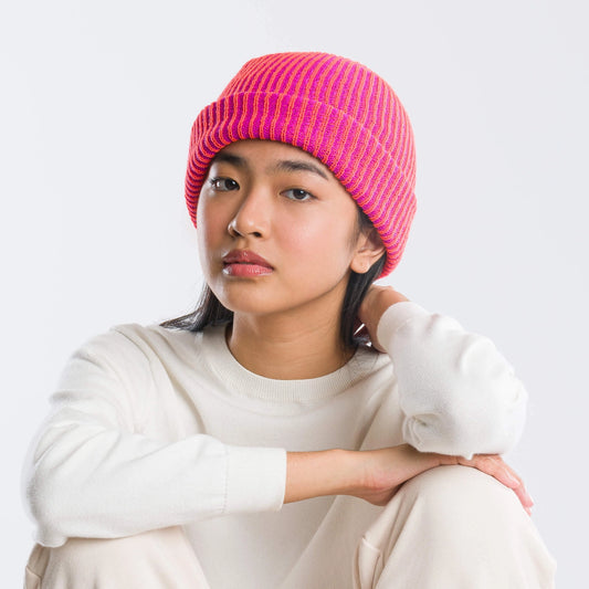 Poppy Magenta Simple Rib Knit Beanie