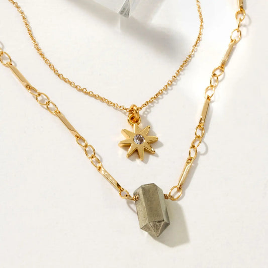 Pyrite Reflective Gemstone Necklace Set