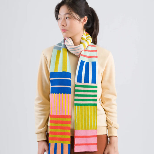 Rainbow Patchwork Stripe Skinny Scarf