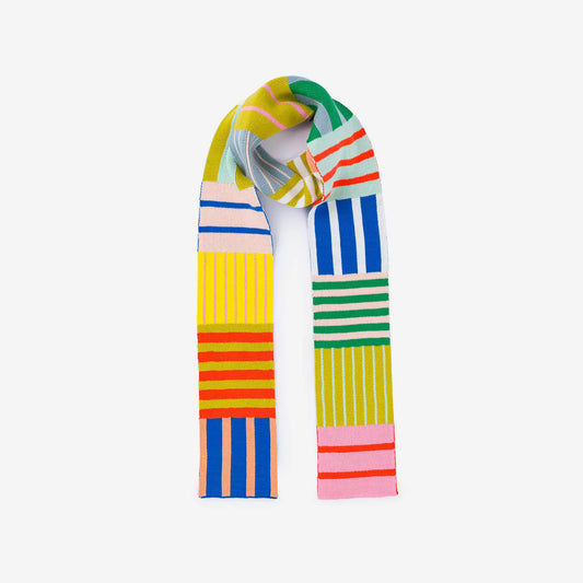 Rainbow Patchwork Stripe Skinny Scarf