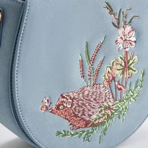 Rebecca Saddle Bag Embroidered Hedgehog Pale Blue
