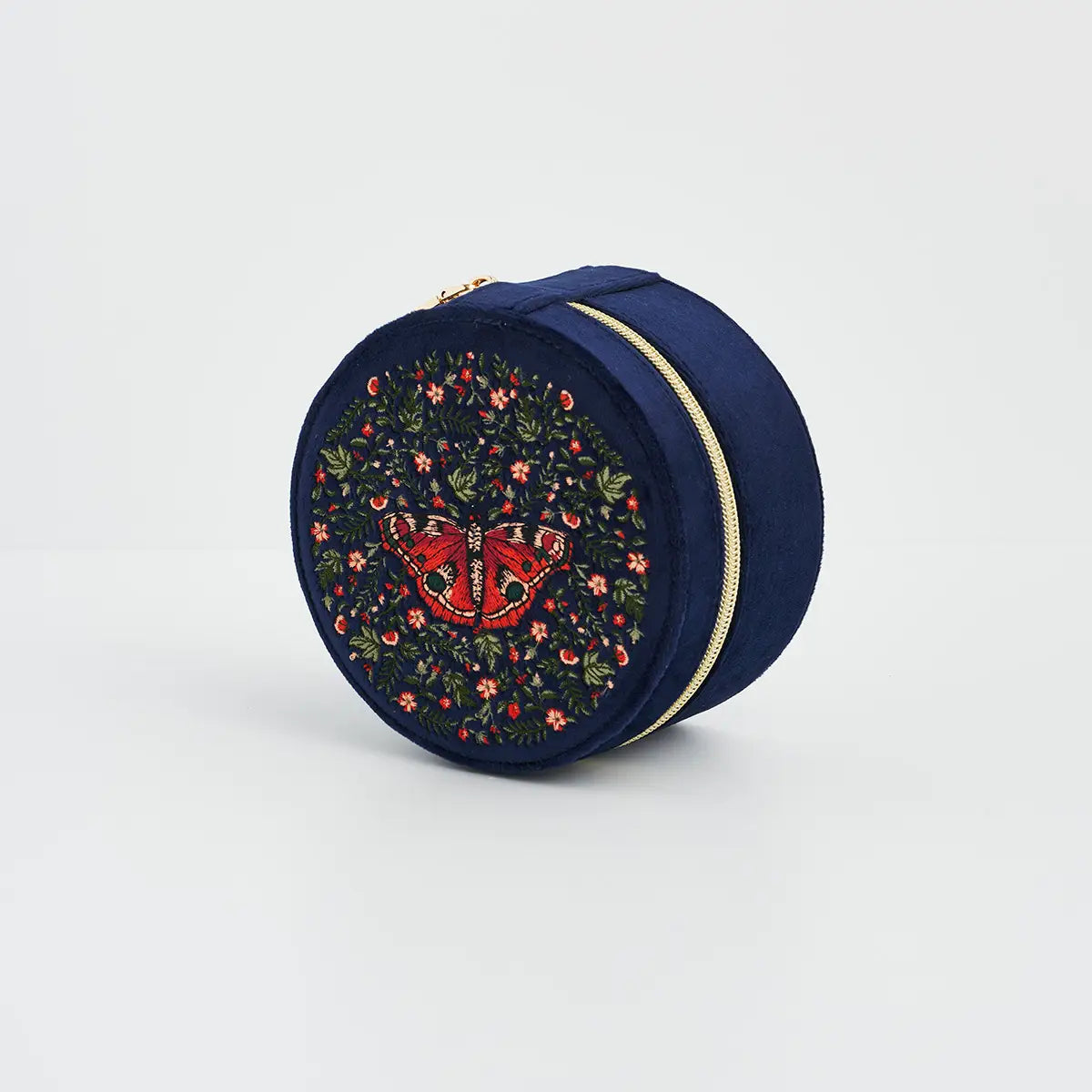 Red Admiral Navy Velvet Embroidered Jewelery Box by Fable England
