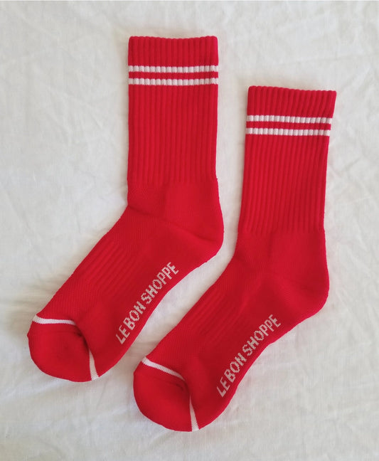 Red Boyfriend Socks by Le Bon Shoppe