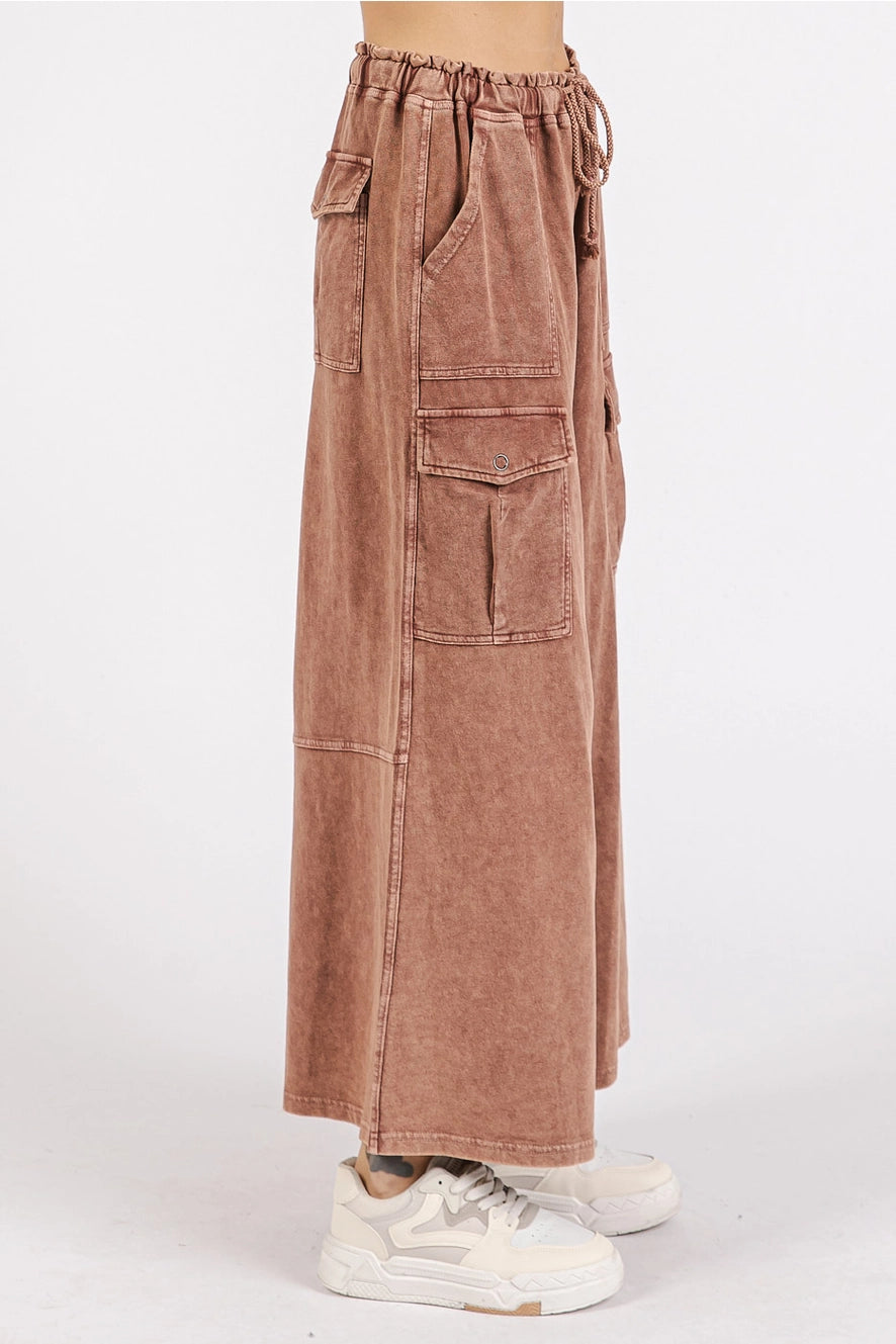 Red Brown Cargo Wide Leg Pants