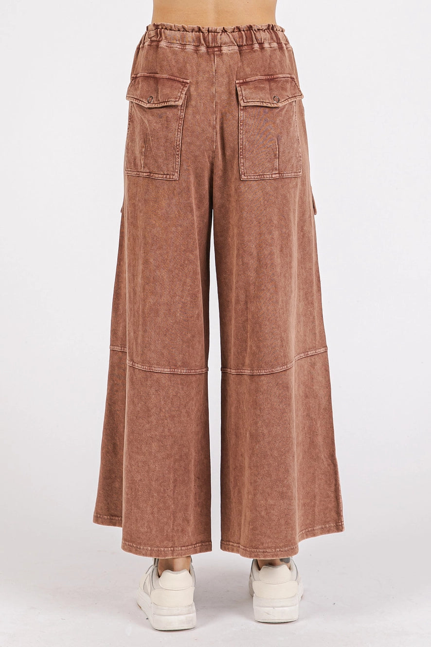 Red Brown Cargo Wide Leg Pants