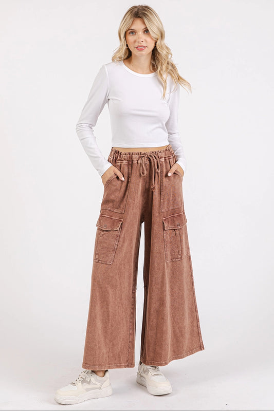 Red Brown Cargo Wide Leg Pants