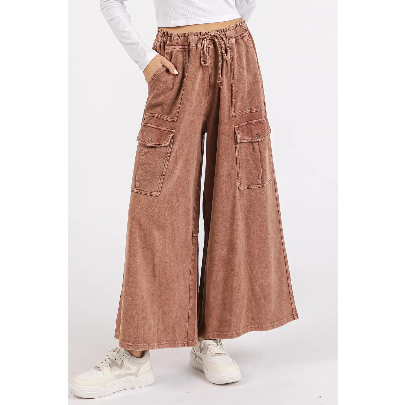 Red Brown Cargo Wide Leg Pants