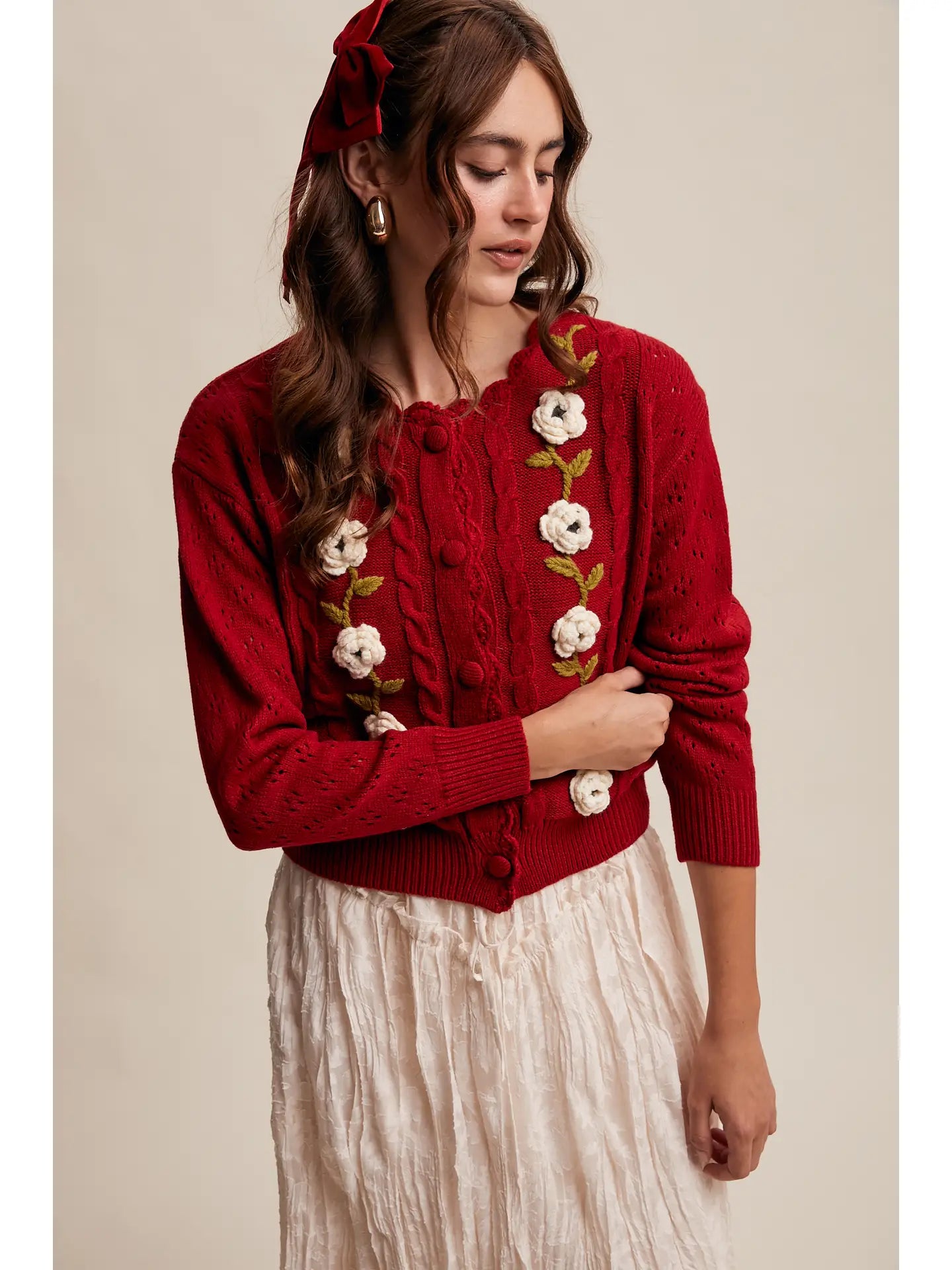 Red Crochet Flower Cardigan