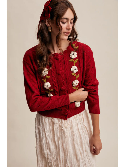 Red Crochet Flower Cardigan