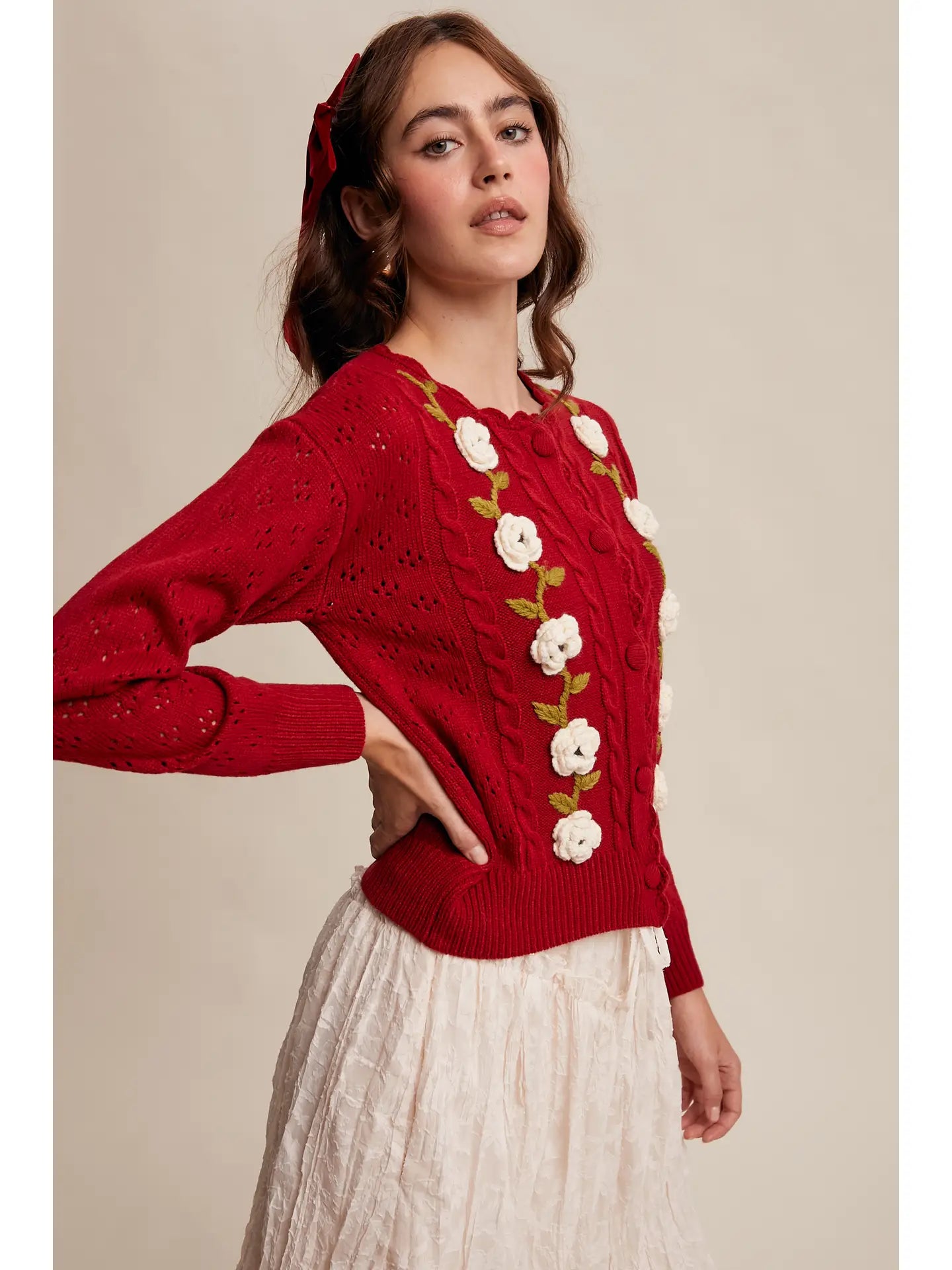 Red Crochet Flower Cardigan